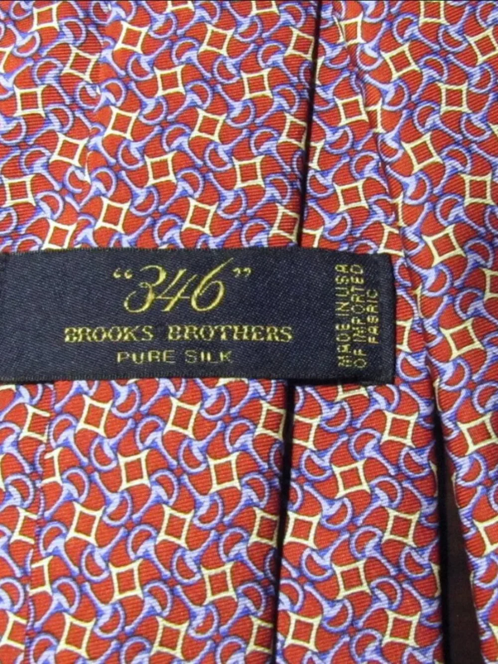 BROOKS BROTHERS 346 Men's Silk Tie Red Made in U.S.A. Navy Yellow Blue